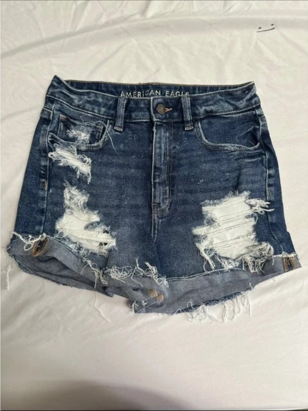 American Eagle Outfitters Dark Blue Distressed Cutoff Denim Shorts